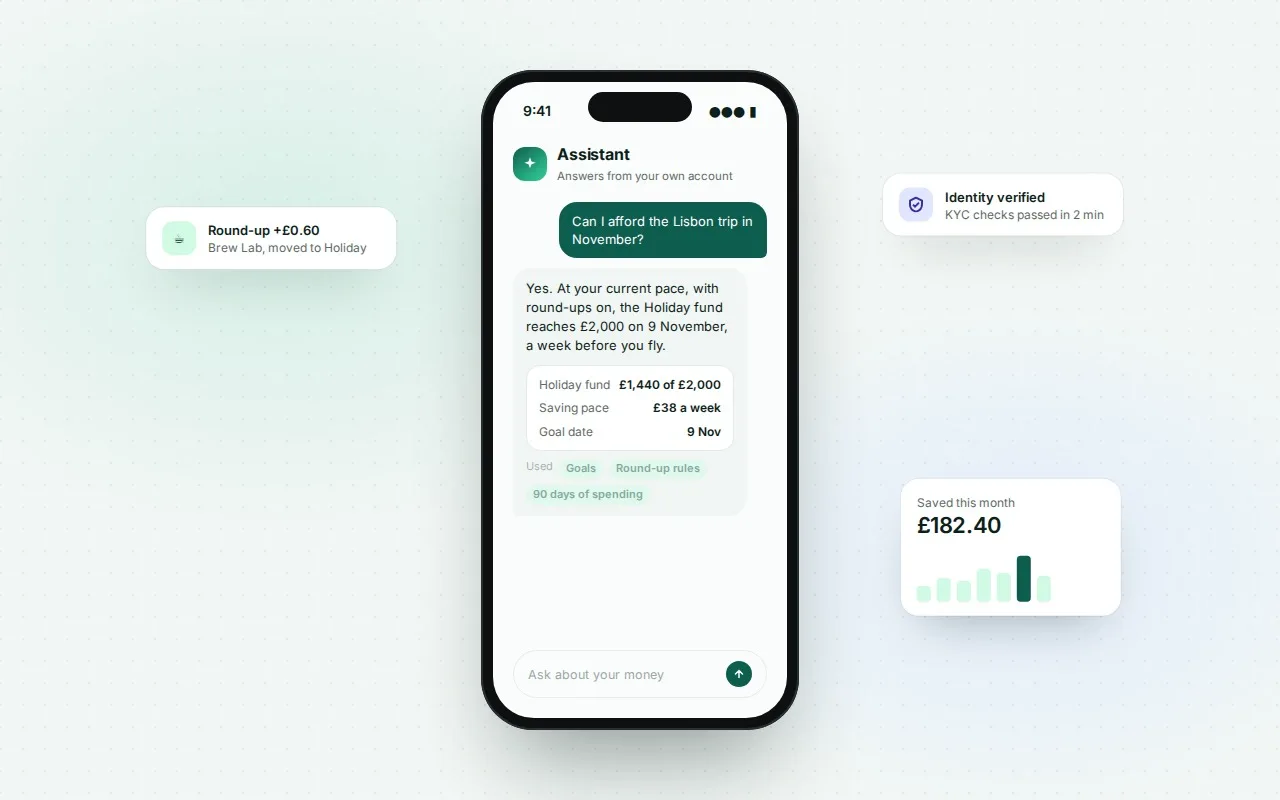 Savings app assistant answering whether a trip is affordable